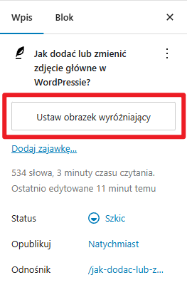 Dodawanie zdjęcia głównego w WordPressie