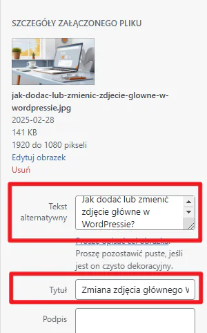 znacznik alt i title dla zdjęcia głównego